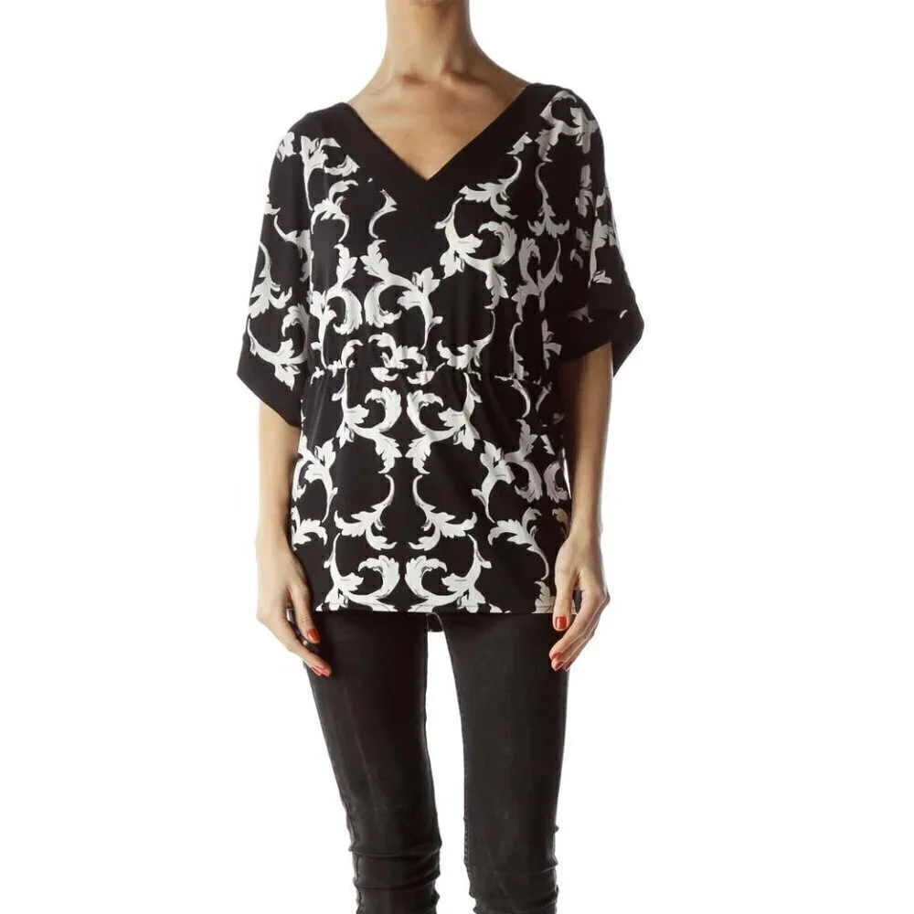 White House Black Market Black White Toile Print Blouse - Picture 1 of 3